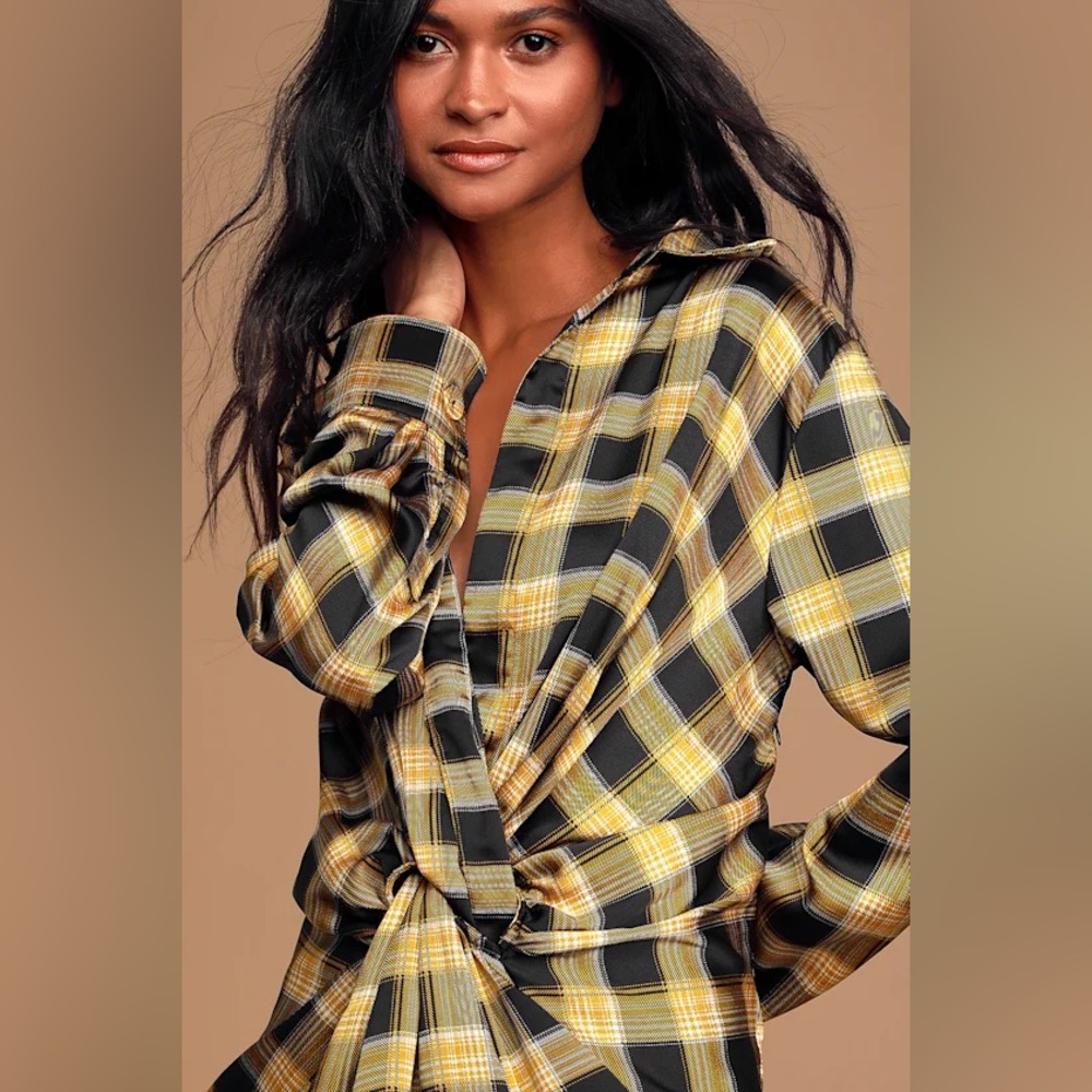 Lioness Plaid Shirt Dress - Size XS